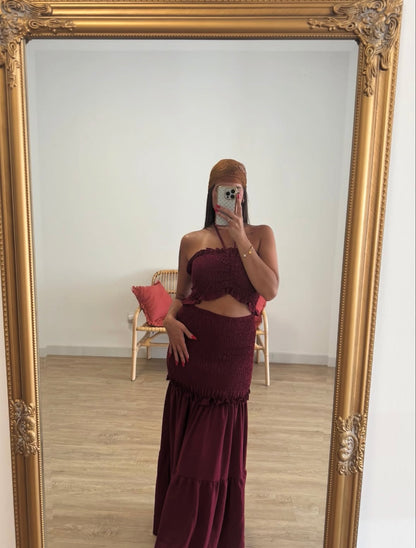 Vestido caribe burdeos | Tendencia Moda 2025